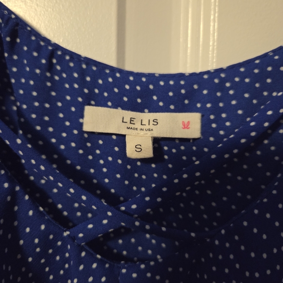 Le Lis Royal Blue Polka Dot Blouse - Picture 2 of 6